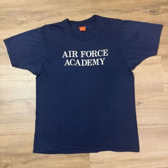 Vintage Men's XL Air Force Academy Tee Shirt Navy Blue Distressed Single Stitch - Picture 1 of 5